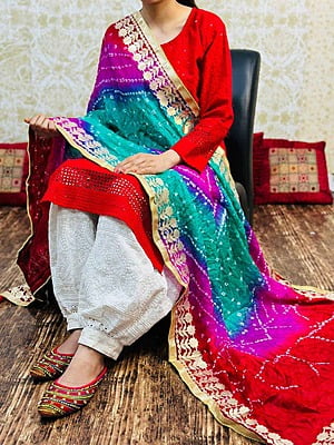 Chikankari Afghani Shaded Bandhani Dupatta Set-Magenta-2 Chikankari Afghani Shaded Bandhani Dupatta Set-Magenta-2