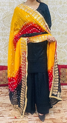 Chikankari Sharara Shaded Bandhani Dupatta Set-Black-2 Chikankari Sharara Shaded Bandhani Dupatta Set-Black-2