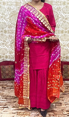 Chikankari Sharara Shaded Bandhani Dupatta Set-Magenta-2 Chikankari Sharara Shaded Bandhani Dupatta Set-Magenta-2