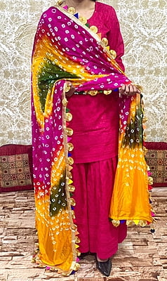 Chikankari Sharara Shaded Bandhani Dupatta Set-Magenta-3 Chikankari Sharara Shaded Bandhani Dupatta Set-Magenta-3