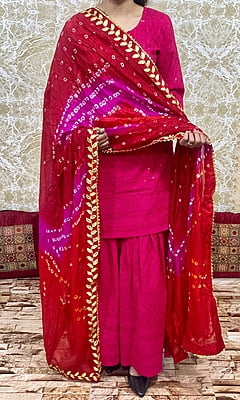Chikankari Sharara Shaded Bandhani Dupatta Set-Magenta-4 Chikankari Sharara Shaded Bandhani Dupatta Set-Magenta-4
