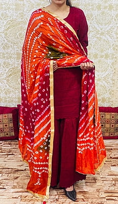 Chikankari Sharara Shaded Bandhani Dupatta Set-Maroon-2 Chikankari Sharara Shaded Bandhani Dupatta Set-Maroon-2