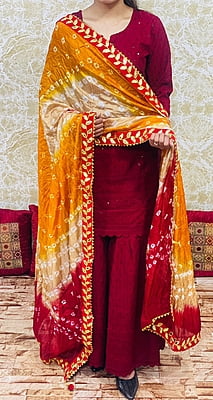 Chikankari Sharara Shaded Bandhani Dupatta Set-Maroon-3 Chikankari Sharara Shaded Bandhani Dupatta Set-Maroon-3