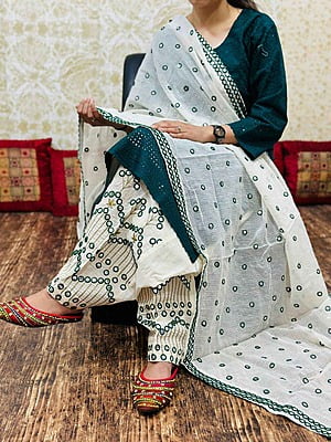 Mirror Salwar Dupatta Set-BottleGreen