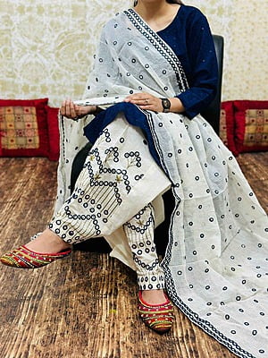 Mirror Salwar Dupatta Set-NavyBlue