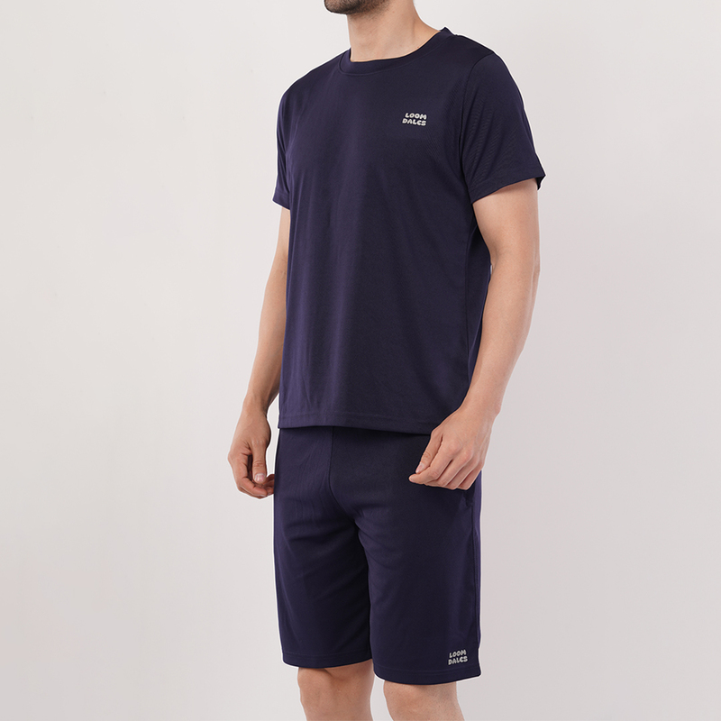 Men's Sports & T-Shirt Set - Zurich 4-Way Lycra, 240-250 GSM, Navy Blue (S, M, L) | Stretchable & Breathable Activewear