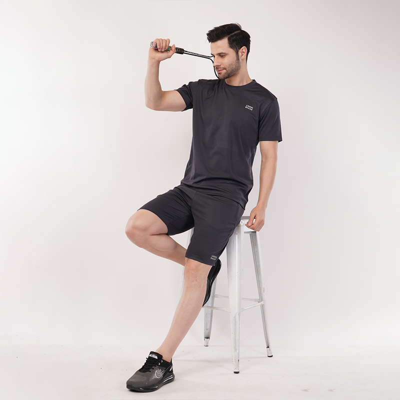 Men's Sports & T-Shirt Set - Zurich 4-Way Lycra, 240-250 GSM, Dark Grey (S, M, L) | Stretchable & Breathable Activewear