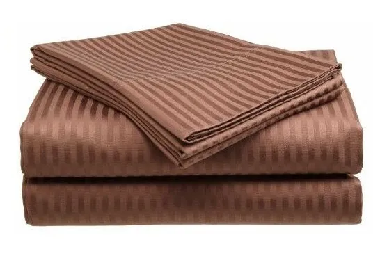 Sofrito Bedsheet (Fitted) Glace Cotton 300 TC - Striped - Brown