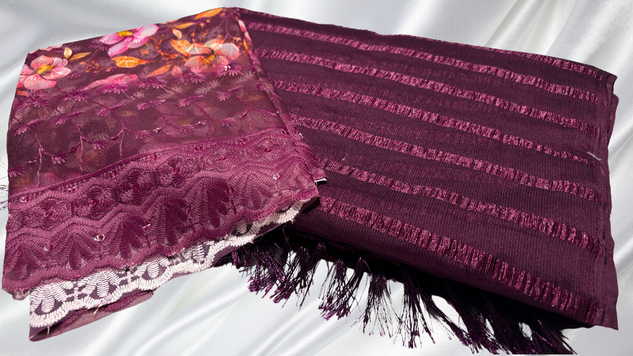 Solo Digital Popcorn Designer Saree - Dark Plum