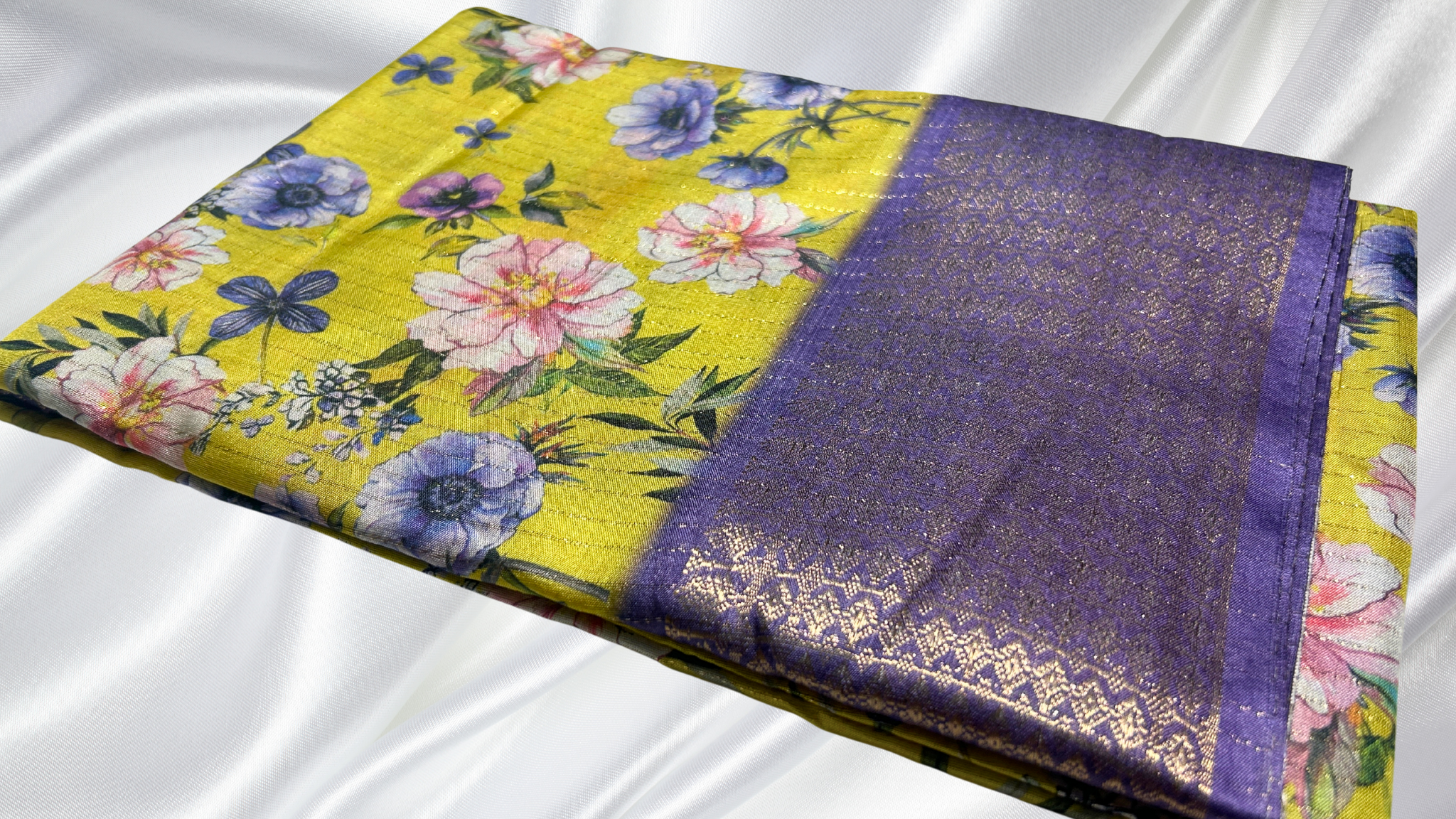 Dola Rico Floral Yellow & Lavendar Saree