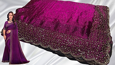 Galaxy Space Stone Fancy Saree - Purple Plum