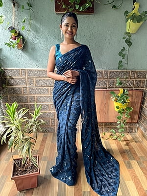 Elegant Sequins Saree-NavyBlue Elegant Sequins Saree-NavyBlue
