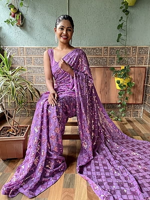 Elegant Sequins Saree-Purple Elegant Sequins Saree-Purple