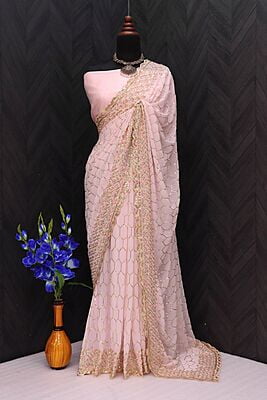 Georgette Sequins Jaal Saree-Pink Georgette Sequins Jaal Saree-Pink