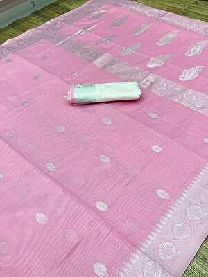 Handloom Linen Weaving Saree-Pink-2 Handloom Linen Weaving Saree-Pink-2