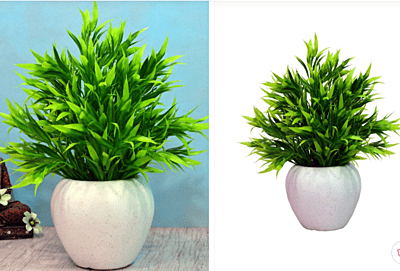 Big Size Green & White Artificial Bamboo Leaves In Apple Pot