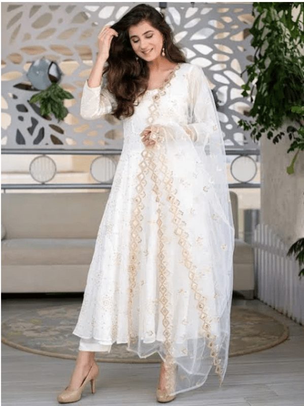 Ethnic motifs embroidered Straight shape Regular style Round neck, three-quarter regular sleeves Sequinned detail Calf length with straight hem Silk blend machine weave fabric Ethnic motifs embroidered Straight shape Regular style Round neck, three-quarter regular sleeves Sequinned detail Calf length with straight hem Silk blend machine weave fabric