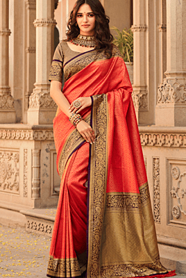 Silk Sarees Red With Contrast Blouse