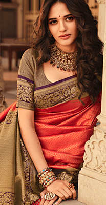 Silk Sarees Red With Contrast Blouse Silk Sarees Red With Contrast Blouse