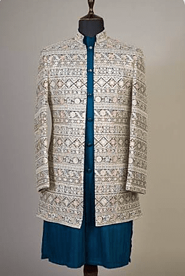 Sailor Blue Resham Embroidered Silk jacket