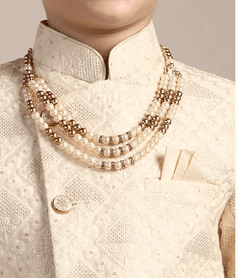 Boys Cream Diamond Patterned Indo Wester set