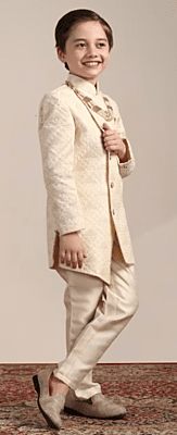 Boys Cream Diamond Patterned Indo Wester set