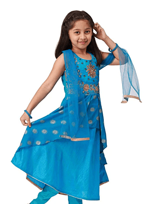 Girls Salwar Suit with Neck Embroidery Work