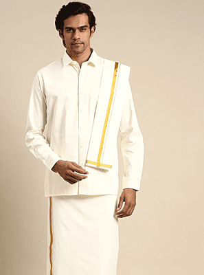 Cream Regular Dhoti and Shirt