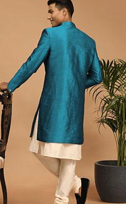 Men Maroon Solid Sherwani Set