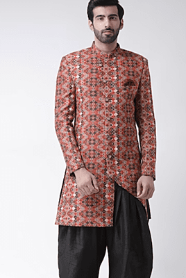Men Brown & Black Printed Sherwani Set