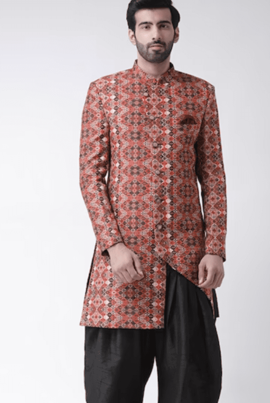 Men Brown & Black Printed Sherwani Set Men Brown & Black Printed Sherwani Set