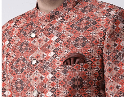Men Brown & Black Printed Sherwani Set Men Brown & Black Printed Sherwani Set