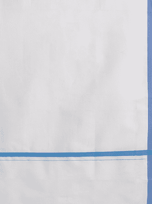 Men White & Blue Solid Dhoti with Border Men White & Blue Solid Dhoti with Border