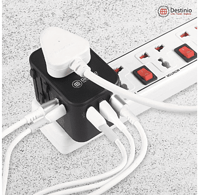 Destinio Type C Universal Travel Adapter with PD and 3 USB Ports, Black