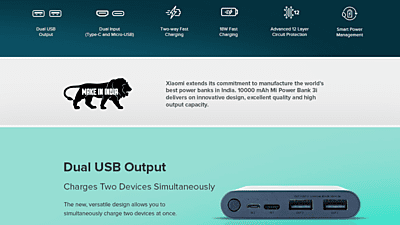 10000mAh Mi Power Bank 3i