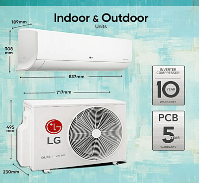 LG 1.5 Ton 3 Star DUAL Inverter Split AC (Copper, AI Convertible 6-in-1 Cooling, 2 Way Swing, HD Filter with Anti-Virus Protection, 2024 Model, TS-Q18JNXE3, White)