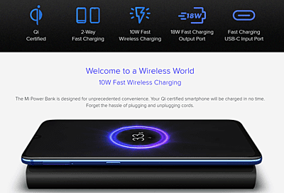 Mi 10000mAh Wireless Power Bank 10W/18W