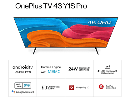 OnePlus 108 cm (43 inches) Y Series 4K Ultra HD Smart Android LED TV 43Y1S Pro (Black)