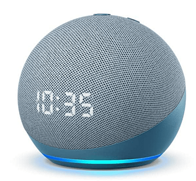 Echo Dot (4th Gen, 2020 release) with clock | Smart speaker with powerful bass, LED display and Alexa (Blue)
