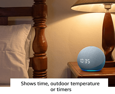Echo Dot (4th Gen, 2020 release) with clock | Smart speaker with powerful bass, LED display and Alexa (Blue)