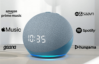 Echo Dot (4th Gen, 2020 release) with clock | Smart speaker with powerful bass, LED display and Alexa (Blue)