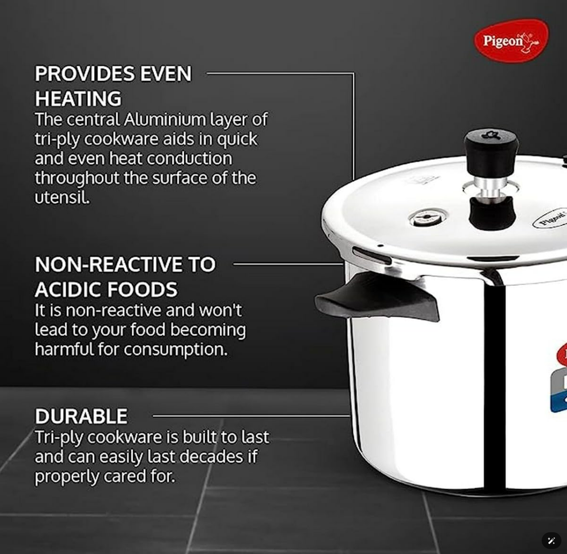 Pigeon Steel EMARALD Copper Bottom Tope-1000ml