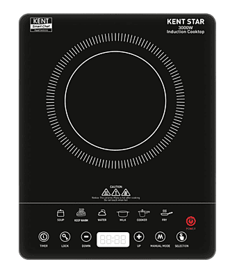 KENT Star Induction Cooktop 3000W | 6 Preset Menu | Full Microcrystalline Glass | Feather Touch Buttons & LED Display | Milk Boiling & Turbo Cooking Function | Overheat Protection & Auto Turn-Off