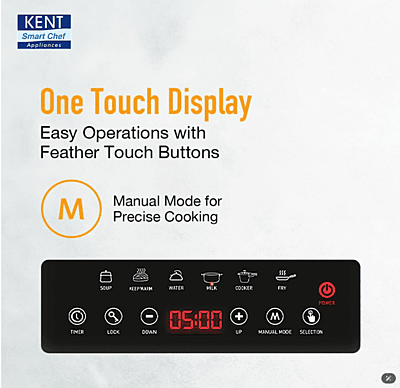 KENT Star Induction Cooktop 3000W | 6 Preset Menu | Full Microcrystalline Glass | Feather Touch Buttons & LED Display | Milk Boiling & Turbo Cooking Function | Overheat Protection & Auto Turn-Off