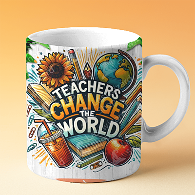 Teacher's Changes the World Printed Ceramic Coffee Mug I Gift for Teacher| 325ml Teacher's Changes the World Printed Ceramic Coffee Mug I Gift for Teacher| 325ml