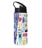 TrendoPrint Printed Aluminium Sipper Water Bottle with Lid & Straw 600 ml - For Gym, Yoga, Kids, Boys,