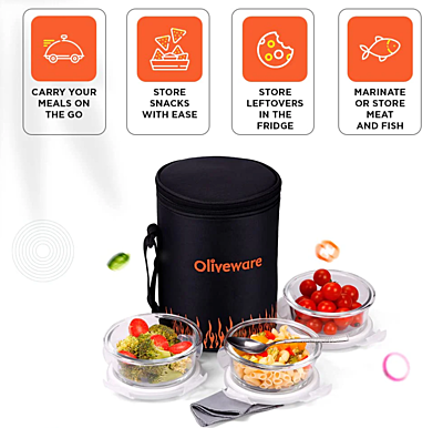 Olive ware Dazzle Glass Lunch Box Olive ware Dazzle Glass Lunch Box