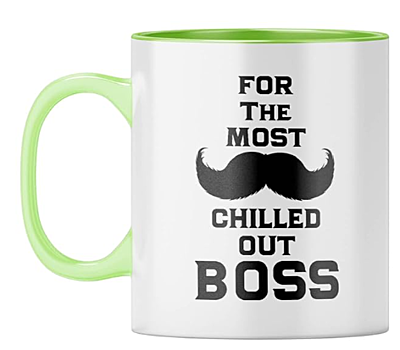 Printed Cool Boss Mug - Relaxed Leader Appreciation, Mustache Design (Light Green Inner & Handle, Tea Cup, 310ML) Printed Cool Boss Mug - Relaxed Leader Appreciation, Mustache Design (Light Green Inner & Handle, Tea Cup, 310ML)
