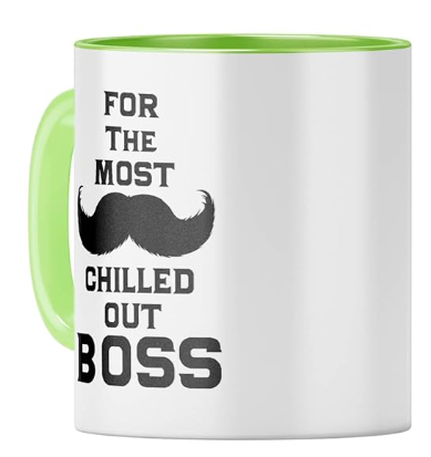 Printed Cool Boss Mug - Relaxed Leader Appreciation, Mustache Design (Light Green Inner & Handle, Tea Cup, 310ML) Printed Cool Boss Mug - Relaxed Leader Appreciation, Mustache Design (Light Green Inner & Handle, Tea Cup, 310ML)