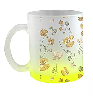 Printed SUBLIMATION Frosted Yellow Glass Mug|Design - Yellow Flowers |Best Gift for Tea Lover|330 ml Glass Mug Printed SUBLIMATION Frosted Yellow Glass Mug|Design - Yellow Flowers |Best Gift for Tea Lover|330 ml Glass Mug
